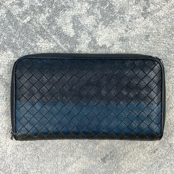 Rare Bottega Veneta Intrecciato Zip Around Long Wallet Colorblock Woven Leather - Picture 3 of 17